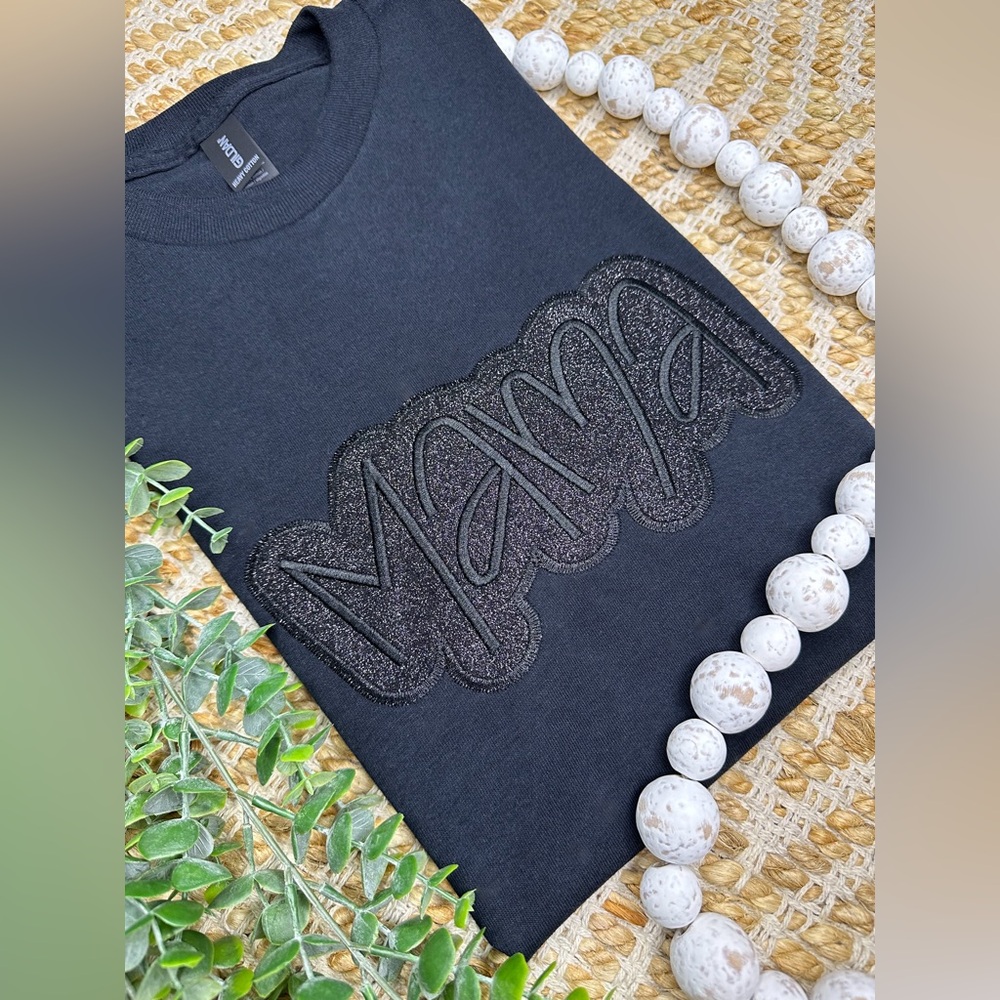 New MAMA Short Sleeve Tshirt | Embroidered Glitter | Women's | Black | M…
